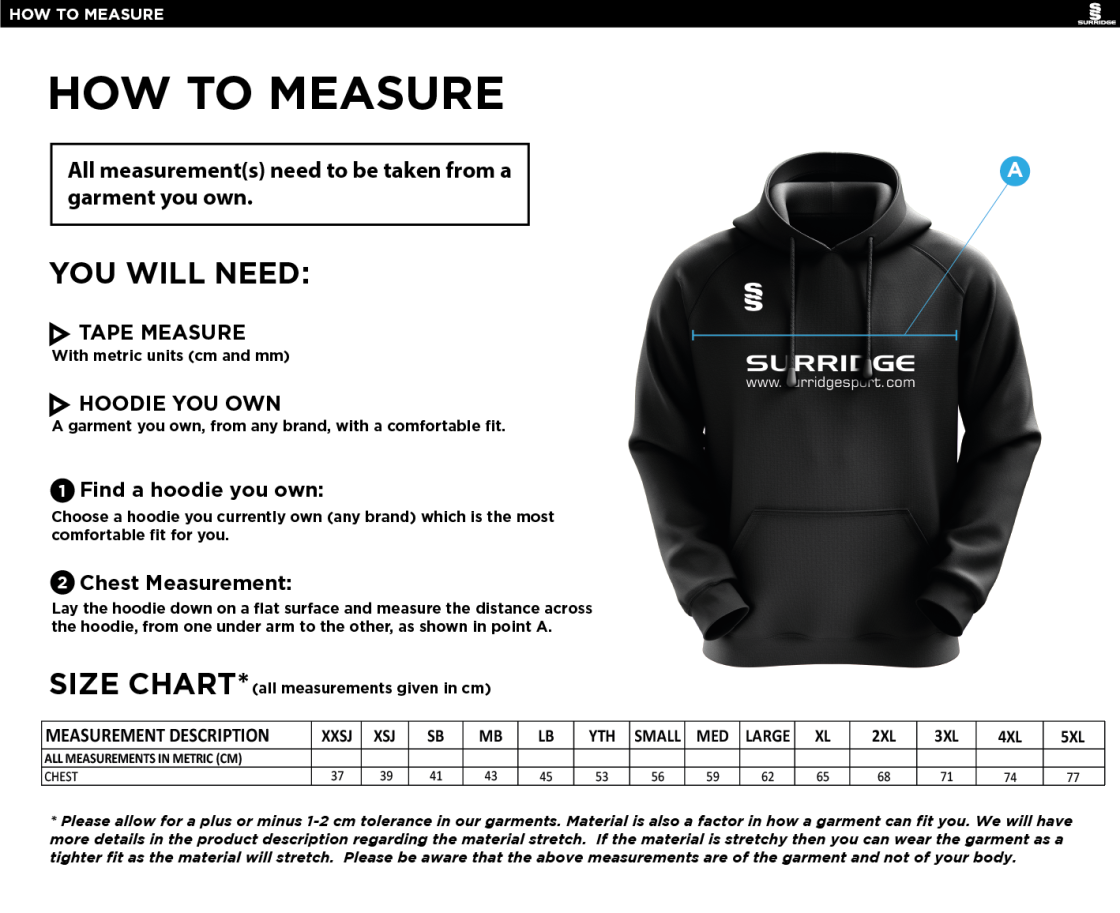 Garstang Volleyball Club Hoody - Size Guide