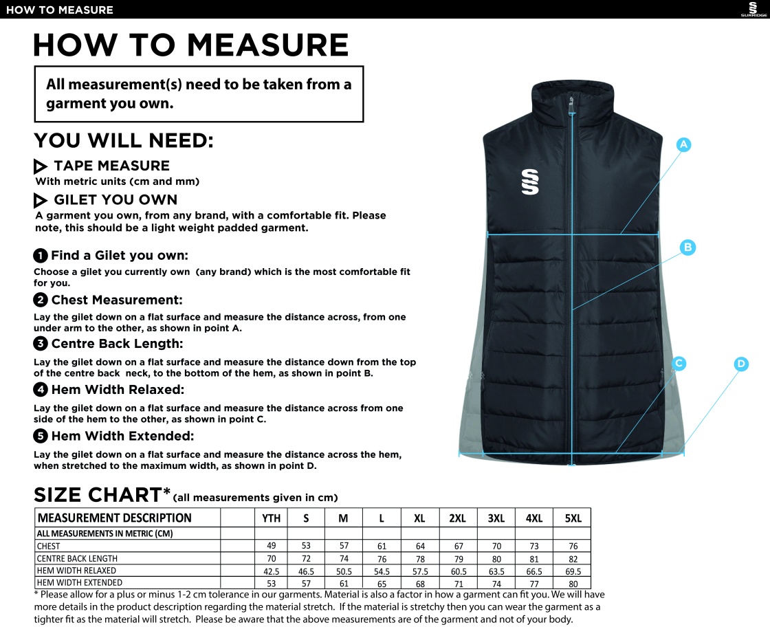 Garstang Volleyball Club Bodywarmer - Size Guide