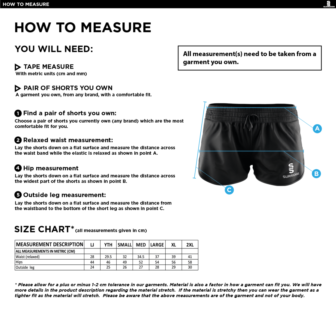 Garstang Volleyball Club Women's Active Short - Size Guide
