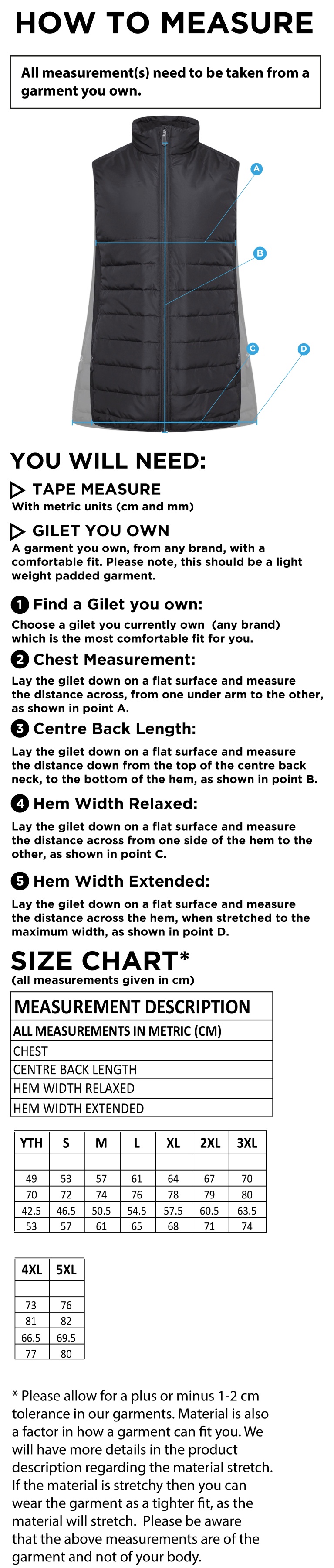 Garstang Volleyball Club Bodywarmer - Size Guide
