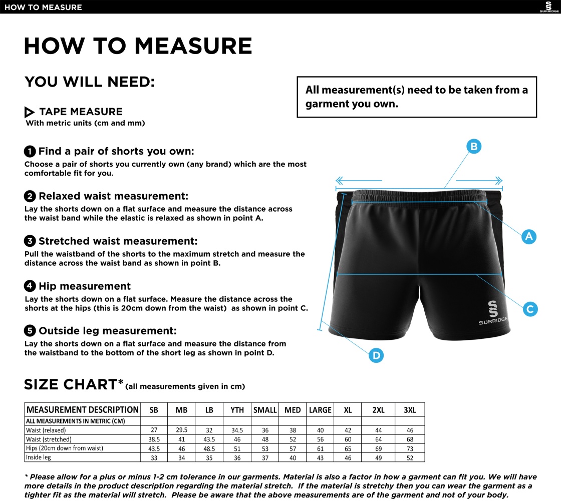 Garstang Volleyball Club Gym Short - Size Guide
