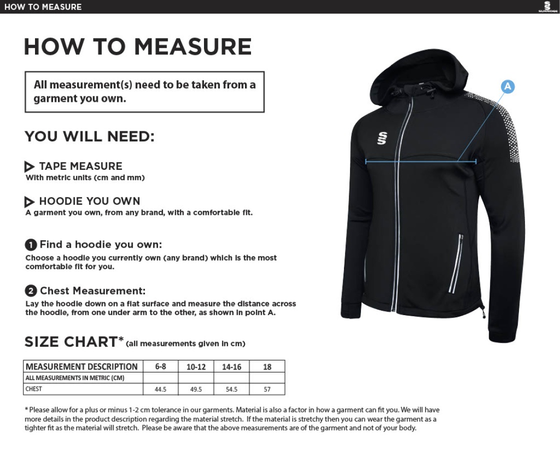 Garstang Volleyball Club Women's Full Zip Hoody - Size Guide